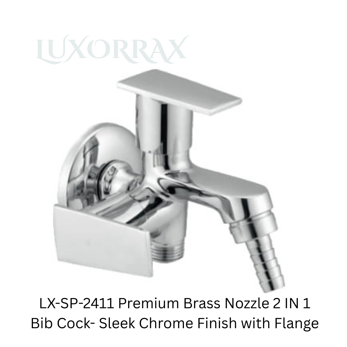 LX-SP-2411 Premium Brass Nozzle 2 IN 1 Bib Cock- Sleek Chrome Finish with Flange