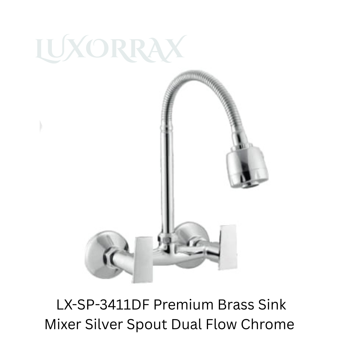 LX-SP-3411DF Premium Brass Sink Mixer Silver Spout Dual Flow Chrome